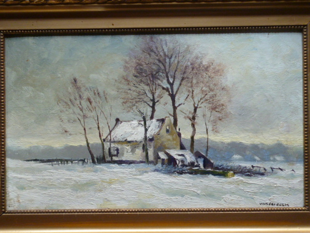 W.A. van der Colk - olieverf - Huisje te Gemeente Schoten verkocht voor € 125!