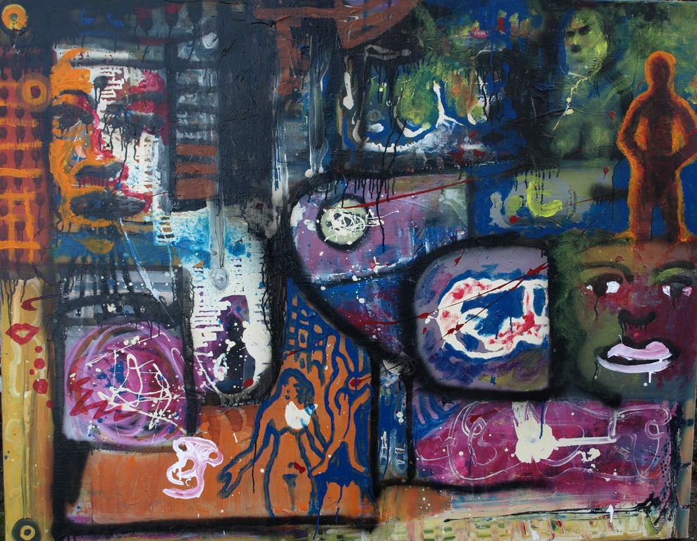 Justus Donker : Olieverf op doek â�� Street Art - 135 x 170 cm - ca 2000 verkocht voor € 100!