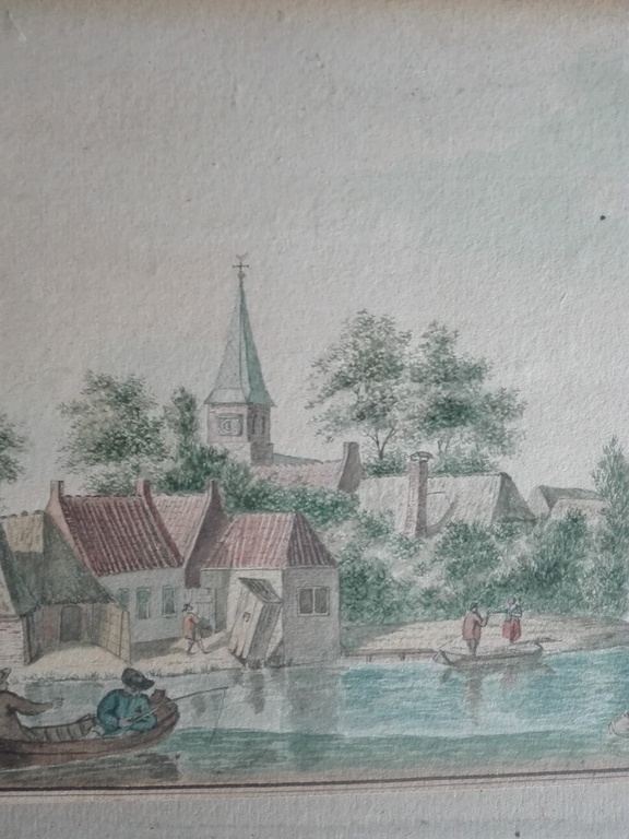 Destree J.J., Aquarel gesigneerd rechtsonder, Dorp aan de rivier 1857 kopen? Bied vanaf 30!