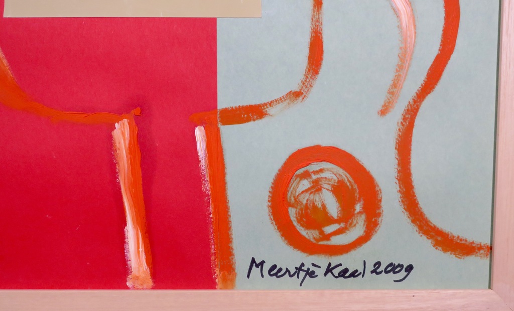 Meertje Kaal: Olieverf en collage op papier, Naar de vink.. - Ingelijst (Groot) kopen? Bied vanaf 1!
