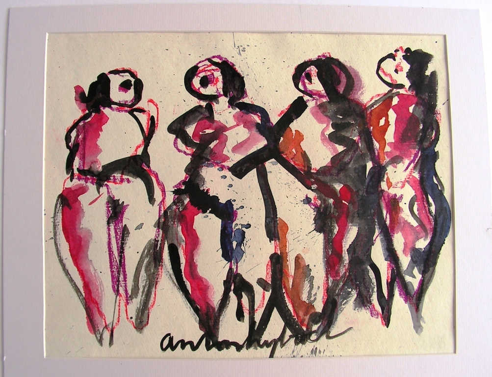 A.Heyboer  -  4 vrouwen - gouache/aquarel op papier. verkocht voor € 150!