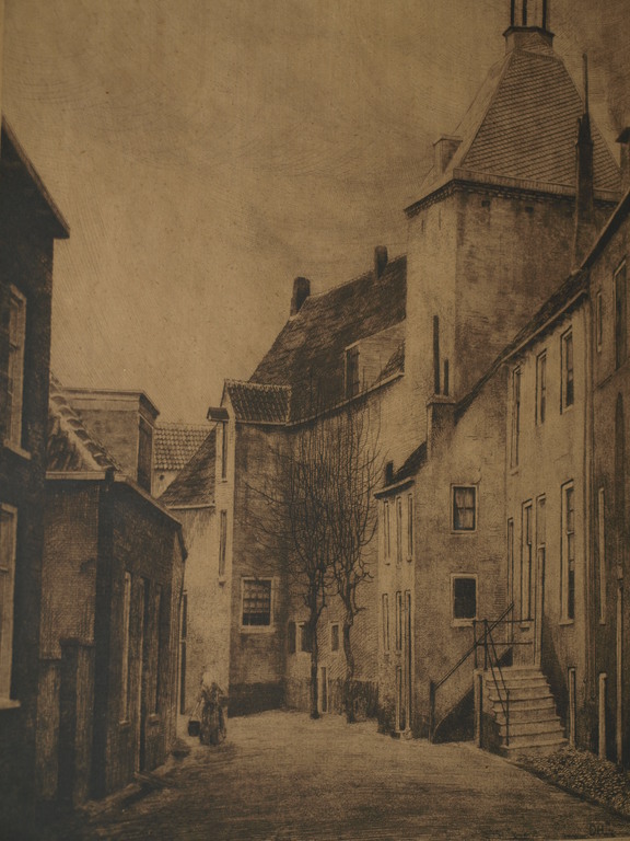 DIRK HARTING (1884–1970) – Ets – Straatje Amersfoort – Gesigneerd – ca 1930 verkocht voor € 35!