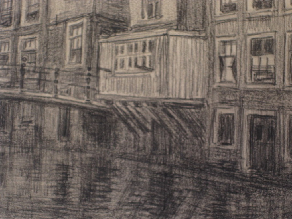 Originele gs.houtskooltekening "Amsterdam Kolkje" door Louis Landre 1875-1952   kopen? Bied vanaf 1!