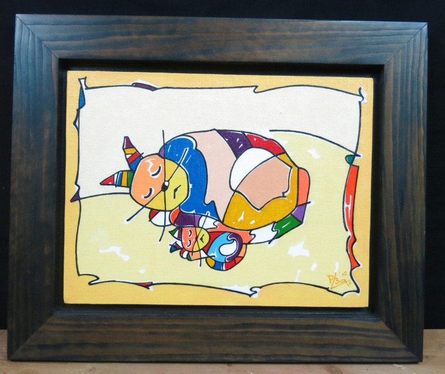 Paul Bartels: Acryl op paneel, Poes met poesje - Ingelijst kopen? Bied vanaf 80!