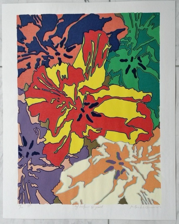 Peter Hellemons - Vijf tulpen op goud - zeefdruk kopen? Bied vanaf 25!