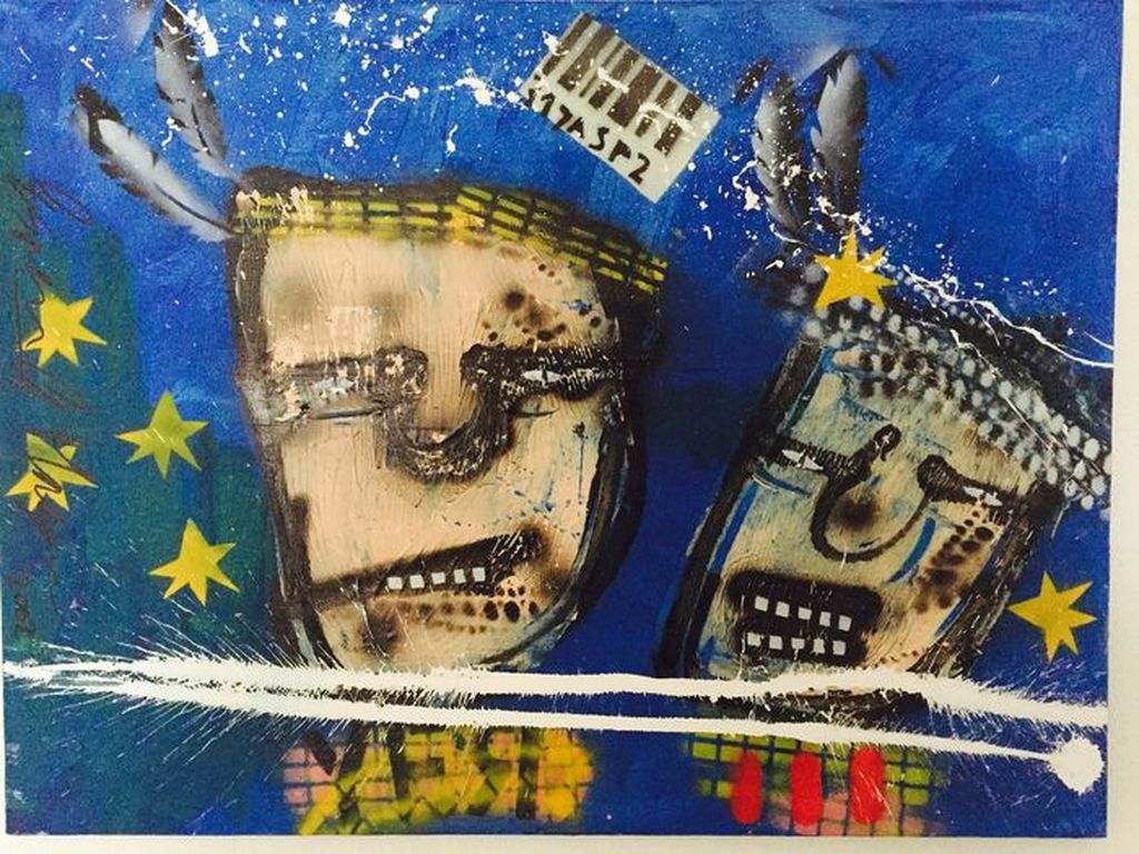 Greger Espen Hagen schilderij, Titel: rangers, uit 2002, 80 x 60 cm verkocht voor € 280!