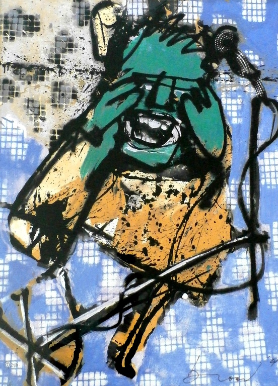 Herman Brood - ingelijste zeefdruk: De zanger - 1990 verkocht voor € 295!