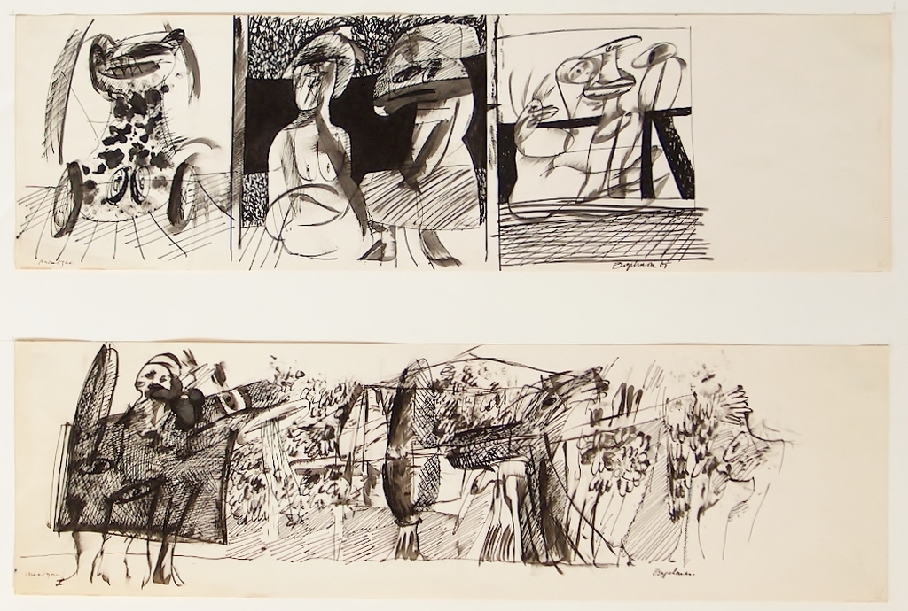 Martin Engelman, twee tekeningen inkt op papier, 1965  verkocht voor € 40!