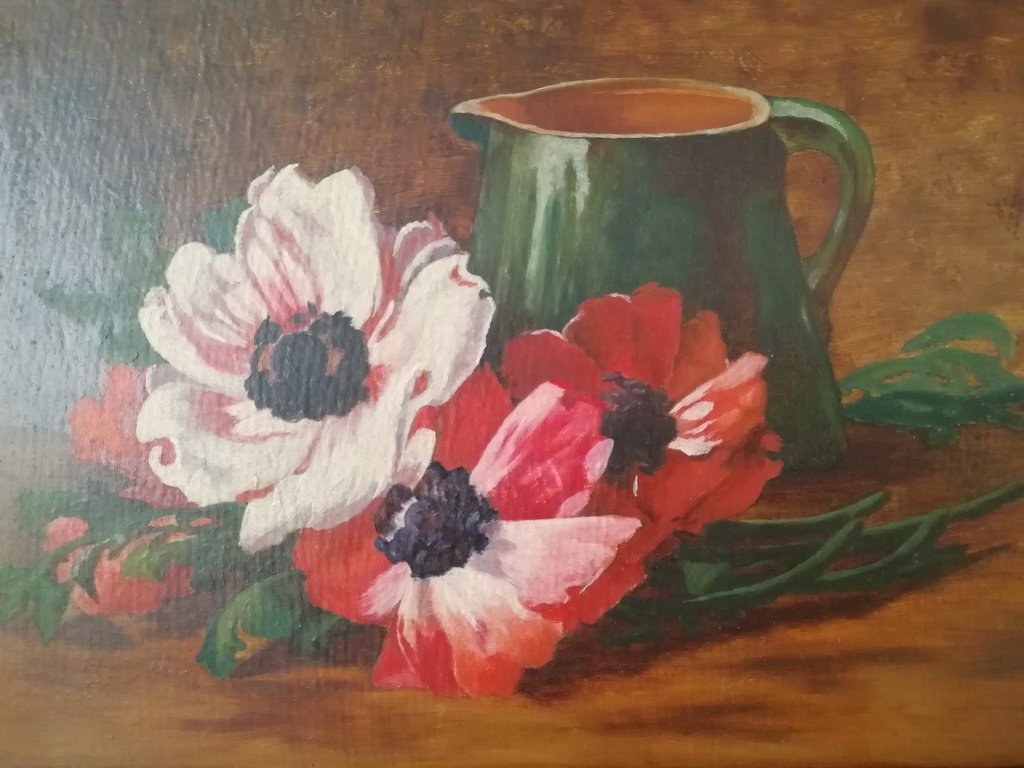 onbekend kunstenaar - olieverf op paneel - stilleven met kruik en bloemen kopen? Bied vanaf 1!