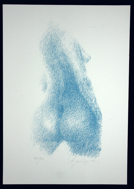 Anton Geerlings (1923), zeefdruk, vrouwelijk naakt in blauw verkocht voor € 50!