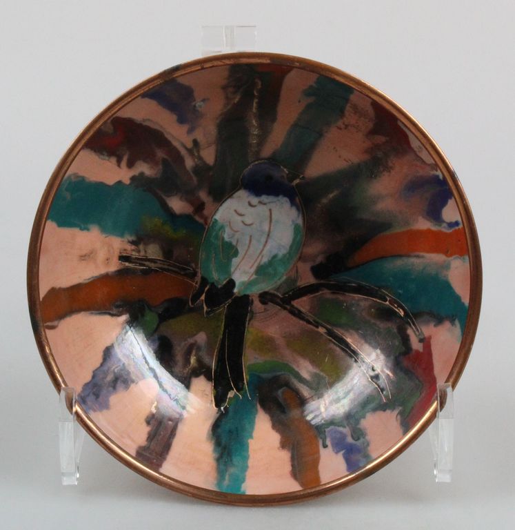 Sagitta mid-century kom met vogel koperemaille kopen? Bied vanaf 14!