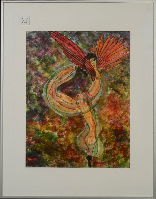 Franca Muller Jabusch: Gouache, Dansen in de wei - Ingelijst verkocht voor € 45!