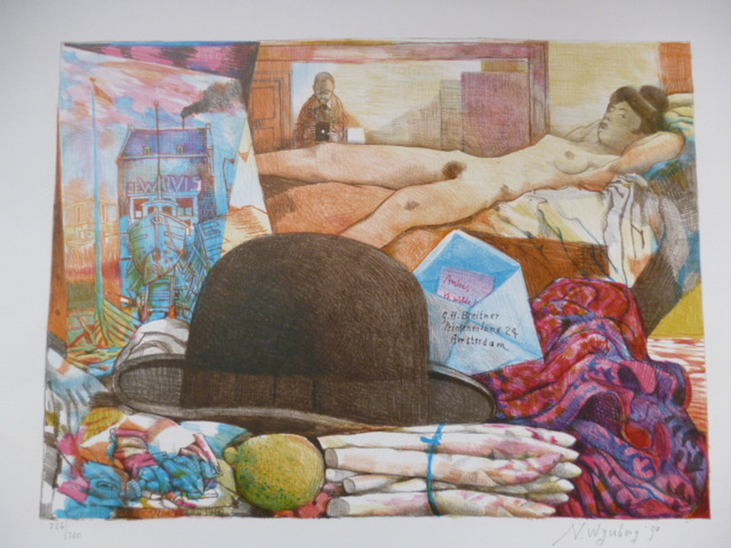 Nicolaas Wijnberg - kleurenlitho - Breitner met zijn model verkocht voor € 105!