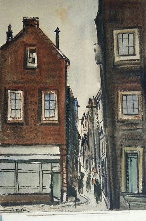 Straatje in Maastricht, Jacques Mels 1899-1974 verkocht voor € 35!