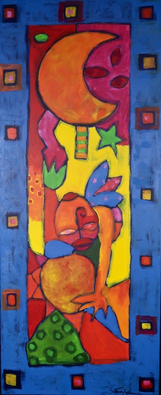 Simon&Bruno: Acrylverf op doek, Fly me to the moon - Ingelijst (Groot) verkocht voor € 95!