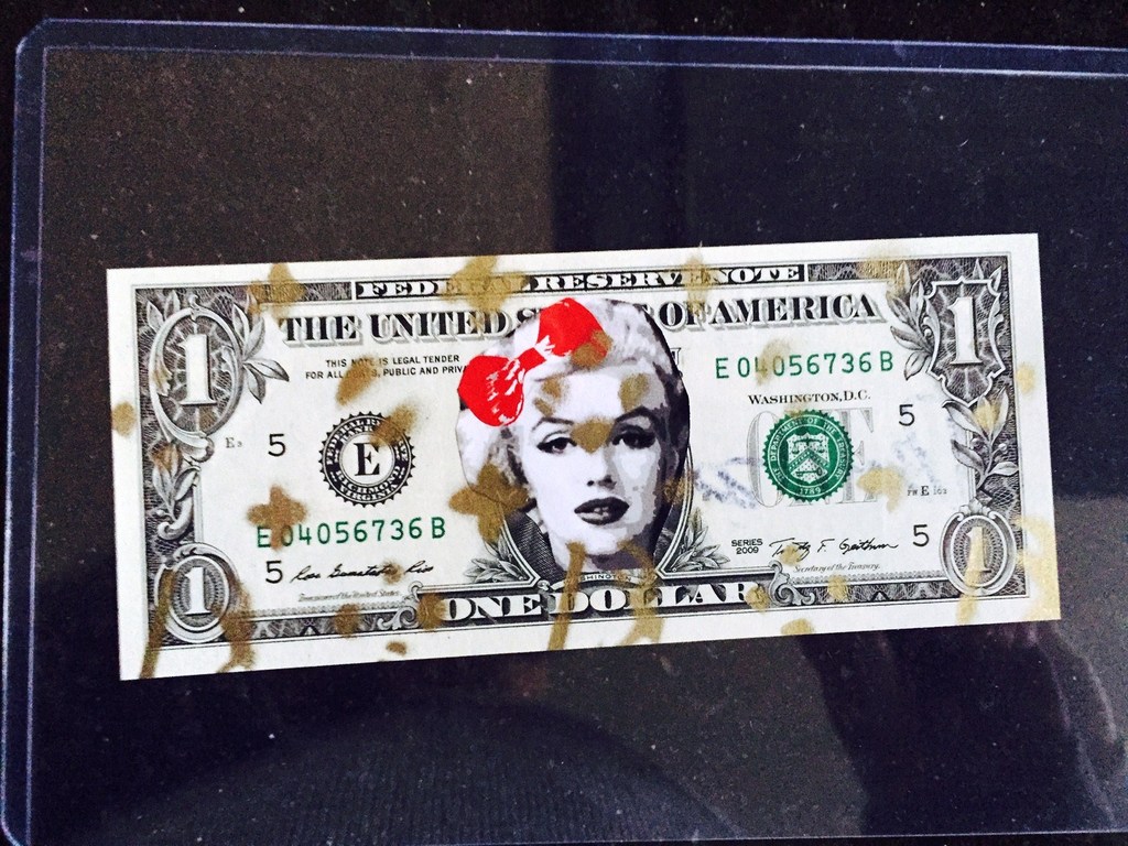 DEATH NYC - Marilyn Monroe, street-art op $1 biljet - 'Marilyn' - 2013 kopen? Bied vanaf 50!