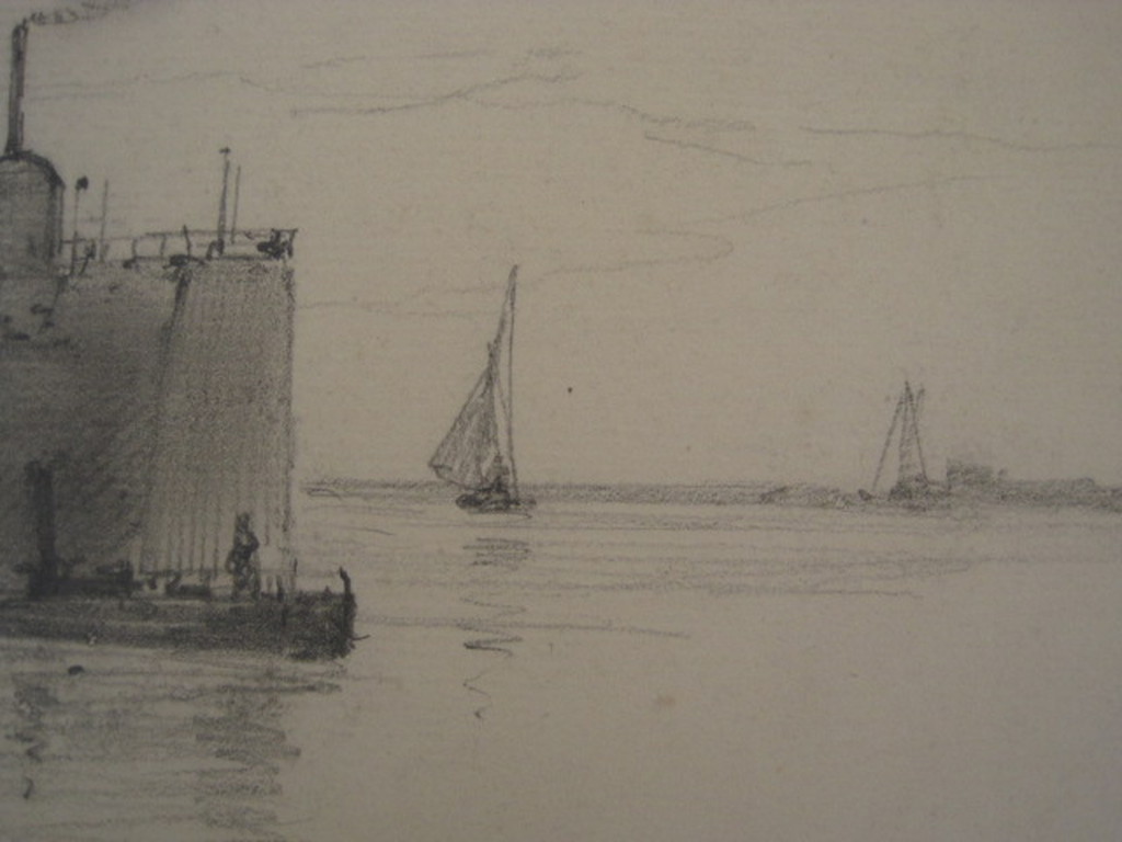 19e eeuwse Potlood/Houtskool "haven Amsterdam" van George L Kiers (1838-1916) kopen? Bied vanaf 1!