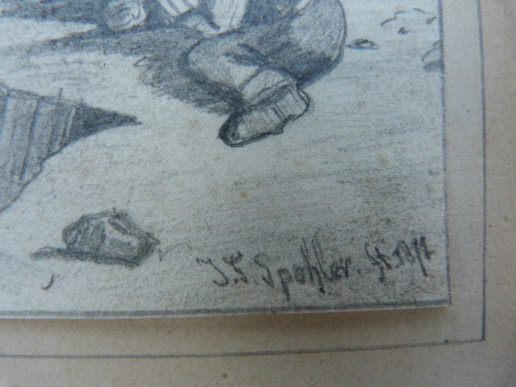 Gesigneerd J.F.Spohler ft. 1878 - tekening - dorpshaven. kopen? Bied vanaf 1!