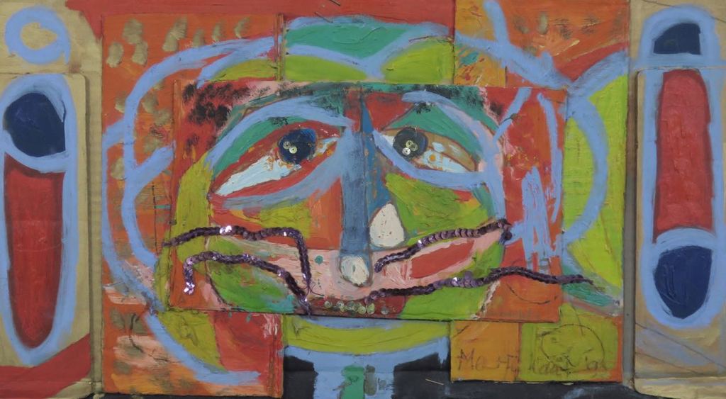 Meertje Kaal: Olieverf en collage op karton, De opgejaagde indiaan - Ingelijst kopen? Bied vanaf 1!