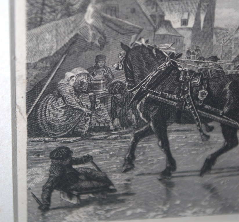 Winters tafereel met een paardenslee - ingelijste gravure kopen? Bied vanaf 14!