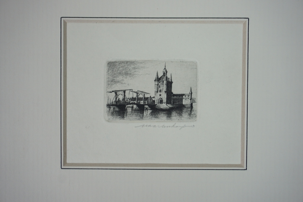 Maarten Langbroek - miniatuur ets - Zuidhavenpoort te Zierikzee - 1982 kopen? Bied vanaf 1!