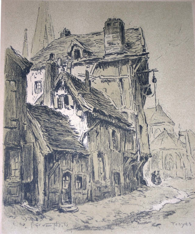 Alfred v Neste -- TROYES -- gesigneerde en ingelijste LITHO  kopen? Bied vanaf 20!