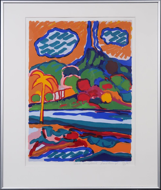Frank Rosen: Zeefdruk, Tahiti zonsopkomst - Ingelijst verkocht voor € 35!