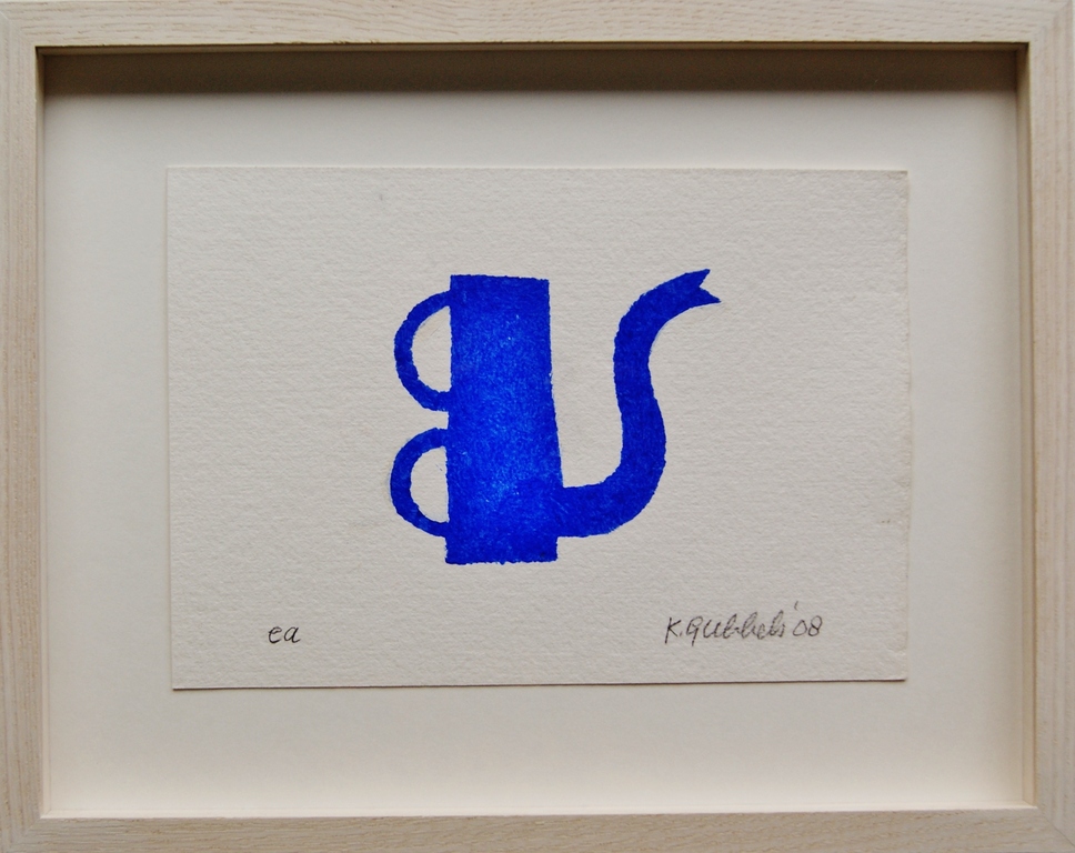 Klaas Gubbels sjabloondruk ‘Blauwe kan met dubbel oor’ – 2008 verkocht voor € 335!