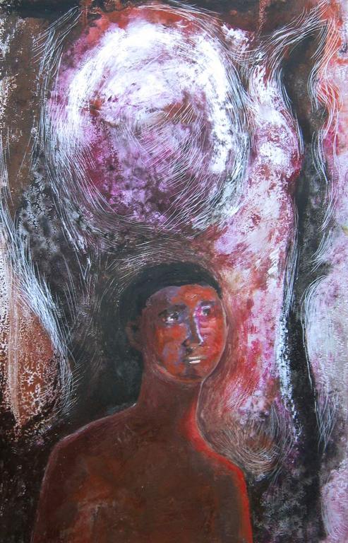 Jonge man in bos - Irene Joffroy - olieverf op aluminium plaat kopen? Bied vanaf 40!