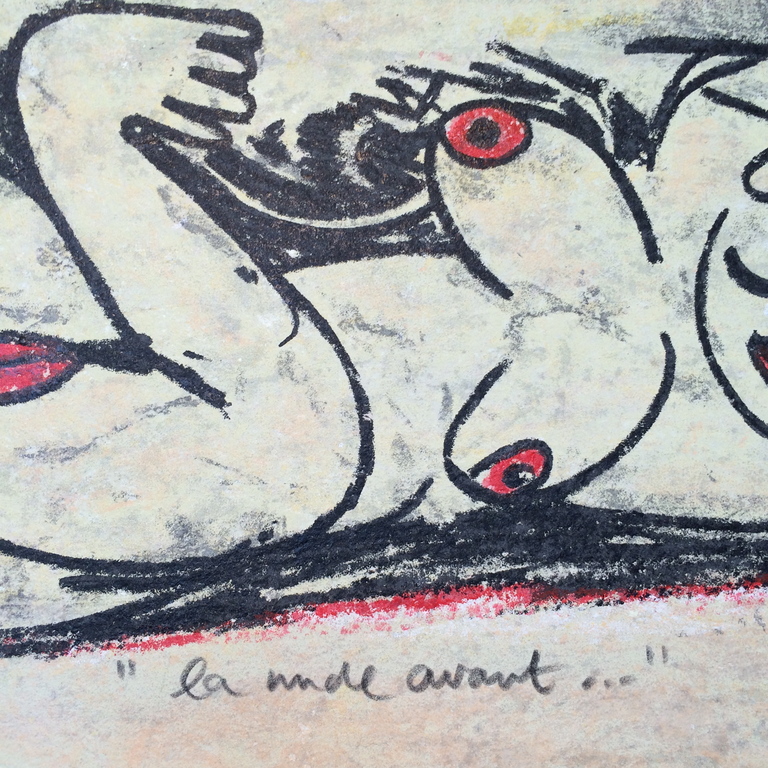 Hans Innemee, zeefdruk op handgeschept papier, titel: La nude avant kopen? Bied vanaf 35!