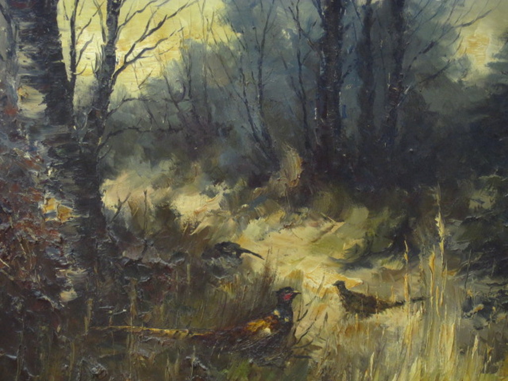 Indrukwekkend olieverf "Fazanten in winters bos" door John Bevort 1917-1996 kopen? Bied vanaf 1!