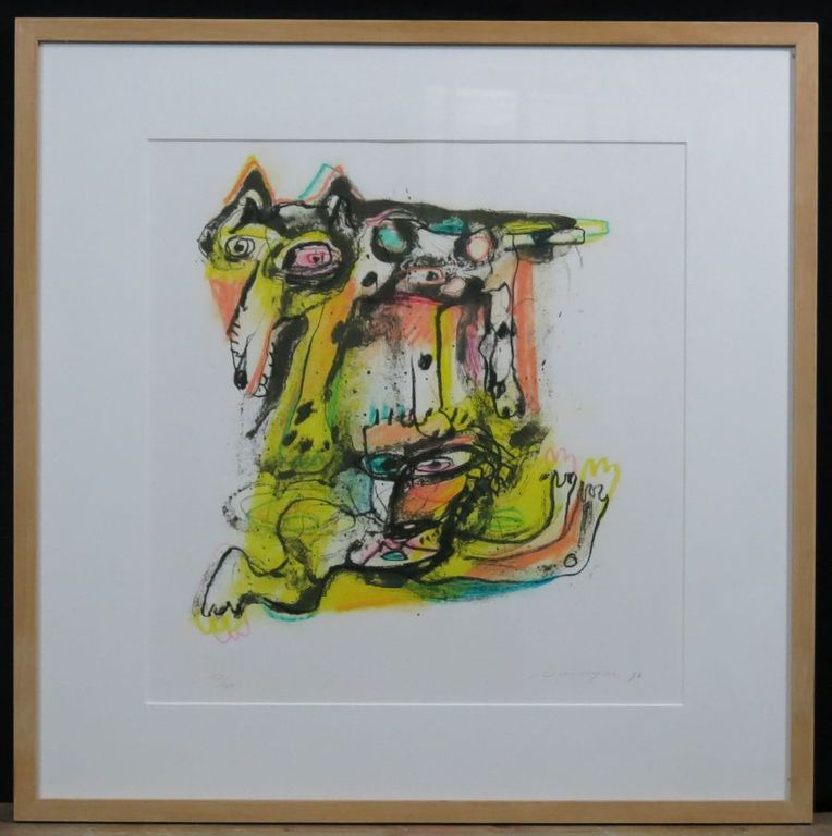 Henk Vierveijzer: Zeefdruk, Wolf - Ingelijst kopen? Bied vanaf 35!