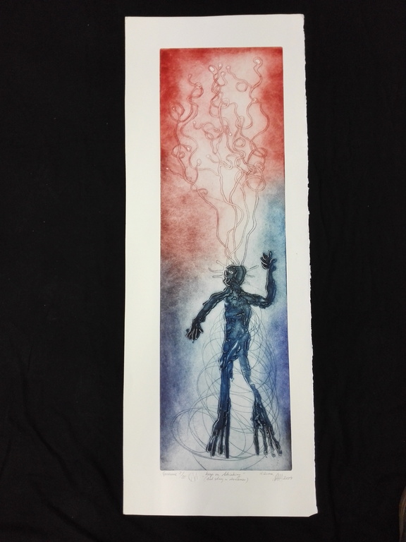 Ad Arma, ets op papier, Titel: keep on thinking verkocht voor € 80!