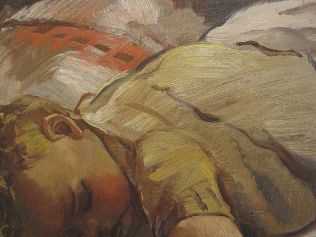 Toon Pluijmers 1910-1967 olieverf "slapend kindje" gesigneerd en gedat. 1946 kopen? Bied vanaf 1!