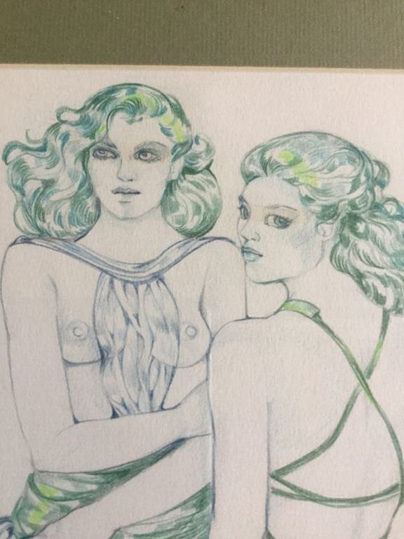  Mietje Boonen : 2 vrouwen - erotische Tekening - ingekaderd - gesigneerd kopen? Bied vanaf 55!