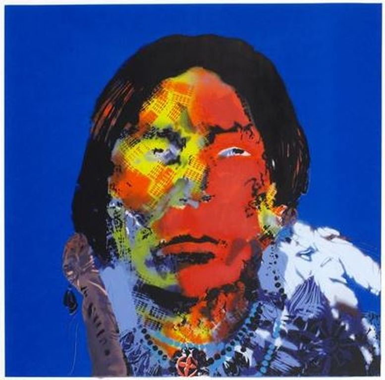 Espen Hagen, zeefdruk: Geronimo (blauw) - ingelijst verkocht voor € 80!