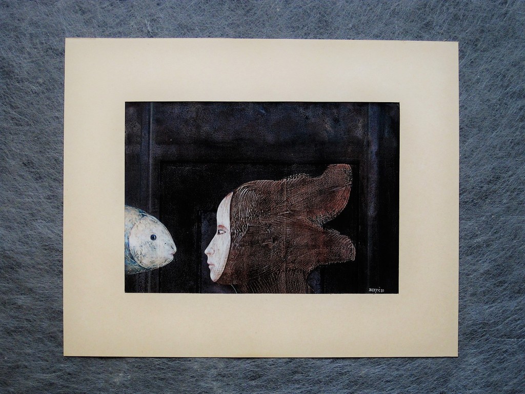 Weergaloos mooi Italiaans Surrealistisch Olieverf "Vrouw en Vis" gesigneerd  kopen? Bied vanaf 1!