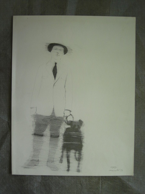Jaap van de Pol 1938-2009 "man en pitbull"  potloodtekening 1971 gesigneerd  kopen? Bied vanaf 1!
