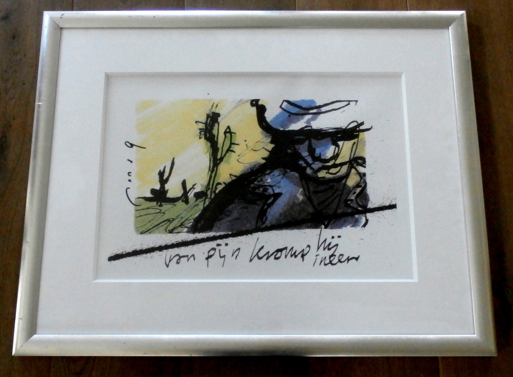 Herman Brood- grote ingelijste zeefdruk: van pijn kromp hij ineen (Bono - U2) kopen? Bied vanaf 275!