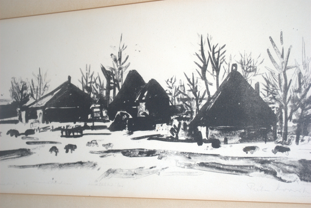 Boerderijen bij Monnickendam - handgedrukte litho - 1960 - oplage 50 verkocht voor € 35!