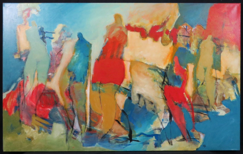 Arthur Bernard: Acryl op doek, On the beach (Zeer groot) verkocht voor € 350!