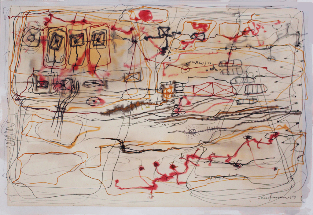 pentekening Kees Jansen (Schagen 1922 - Bergen 1984) - "Tussen Mars en Venus" kopen? Bied vanaf 20!