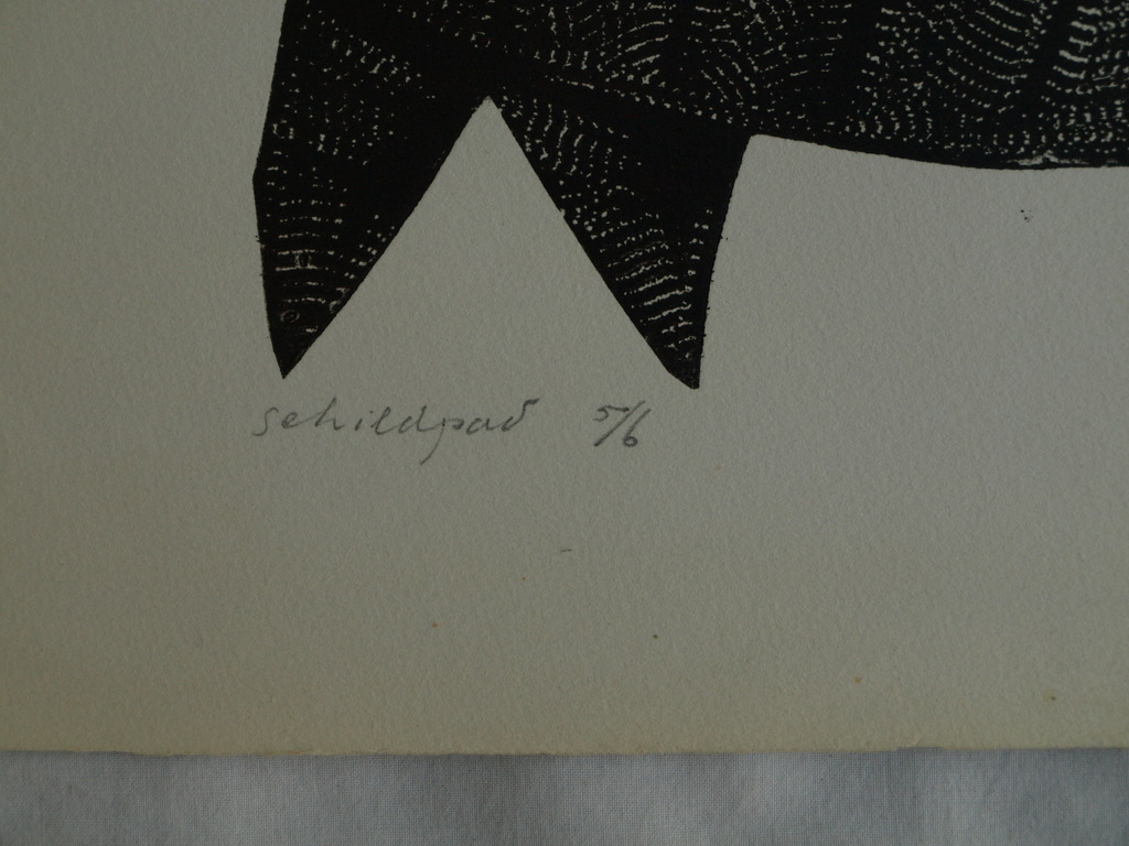 Herman Stammeshaus :  Houtsnede – Schildpad – 1974 – oplage 6 ex. kopen? Bied vanaf 25!