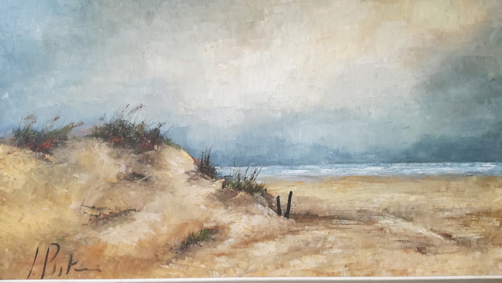 Onbekend kunstenaar, Olieverf op doek, Strand en zeezicht verkocht voor € 50!