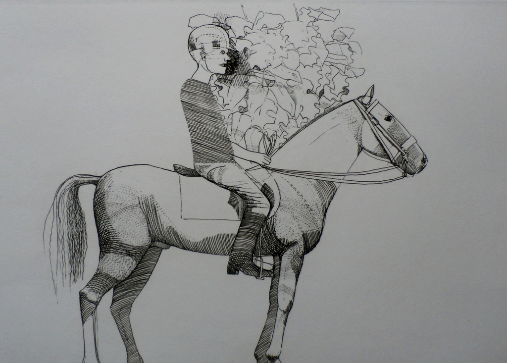 Aat verhoog - ets: ruiter op paard - 1971 verkocht voor € 50!