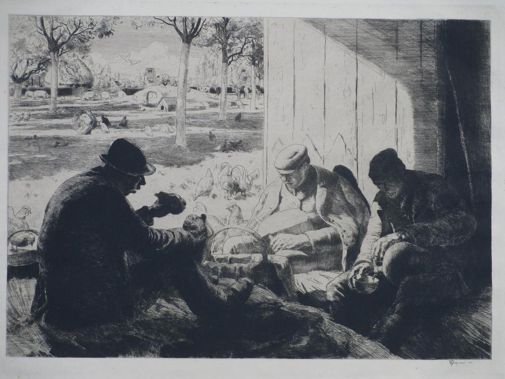 W.J.Dingemans, Schaftende boeren, Ets 1902 verkocht voor € 75!
