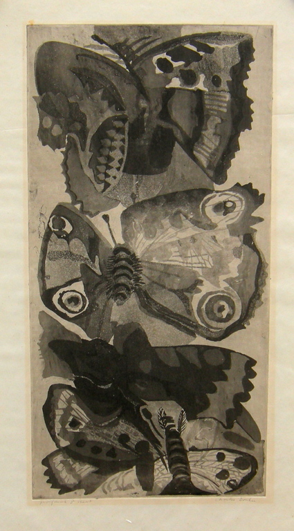 Charles Donker, aquatint, Drie vlinders verkocht voor € 70!