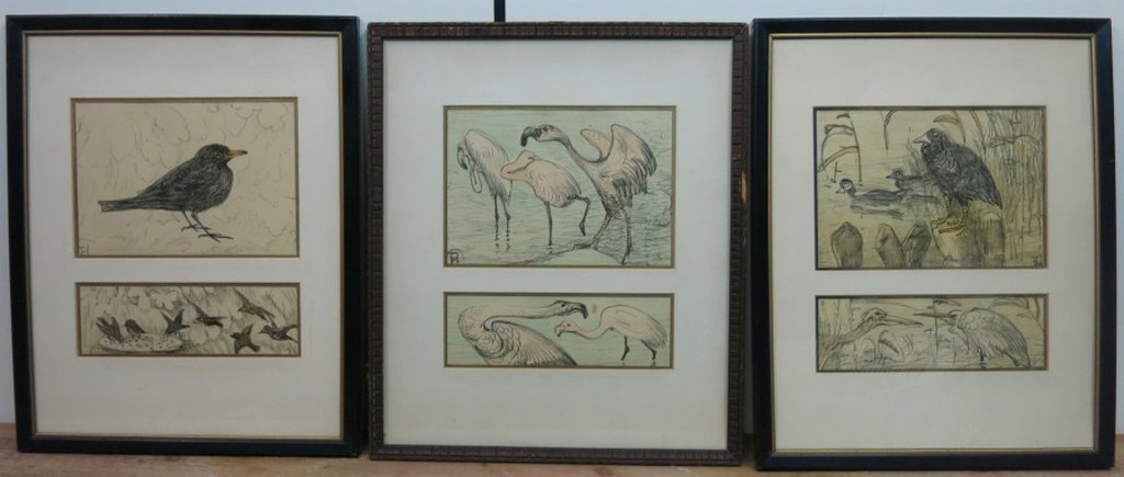 Theo van Hoytema: 6x Litho, Vogels - Ingelijst verkocht voor € 70!