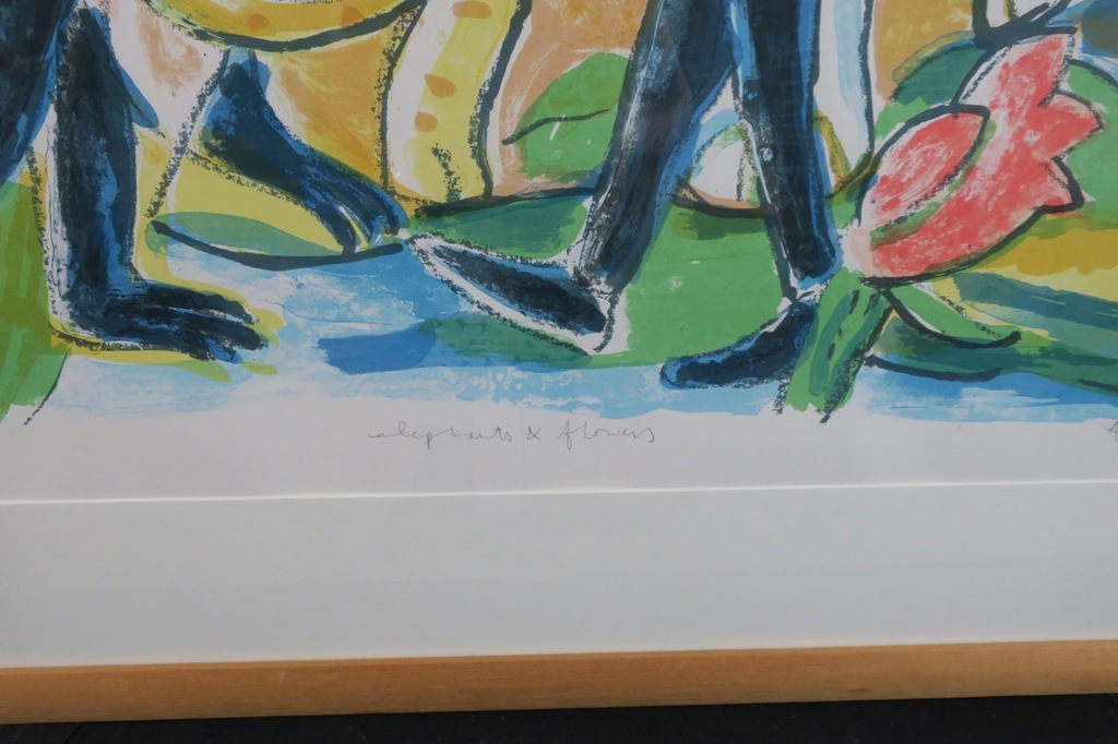 Anton Vrede: Litho, Elephants and flowers - Ingelijst (Groot!) kopen? Bied vanaf 60!