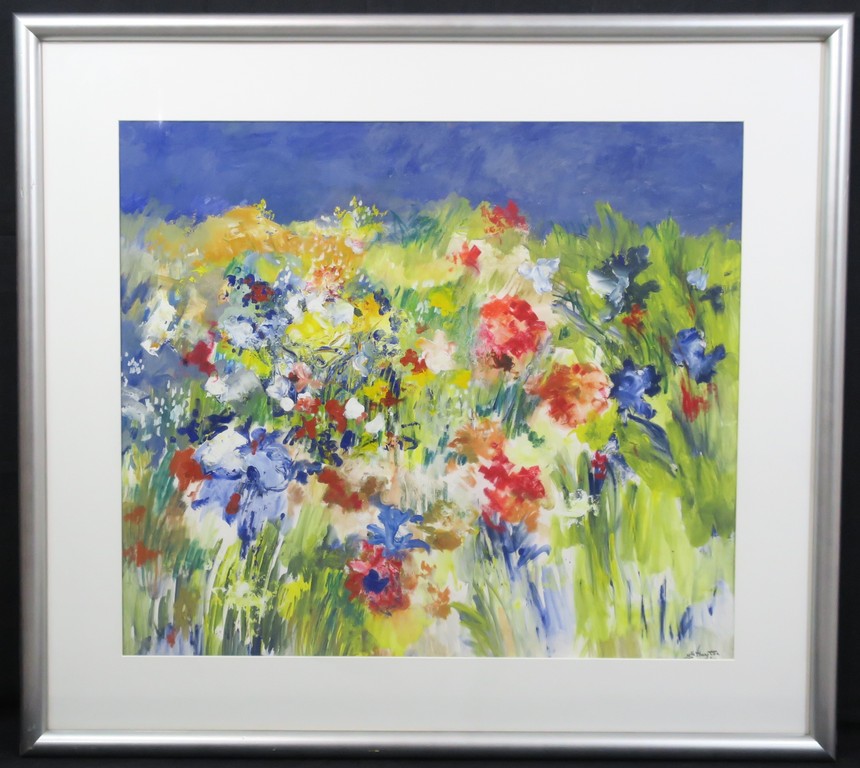 Jelle Hoogstra: Gouache, Veldbloemen - Ingelijst (groot) verkocht voor € 150!